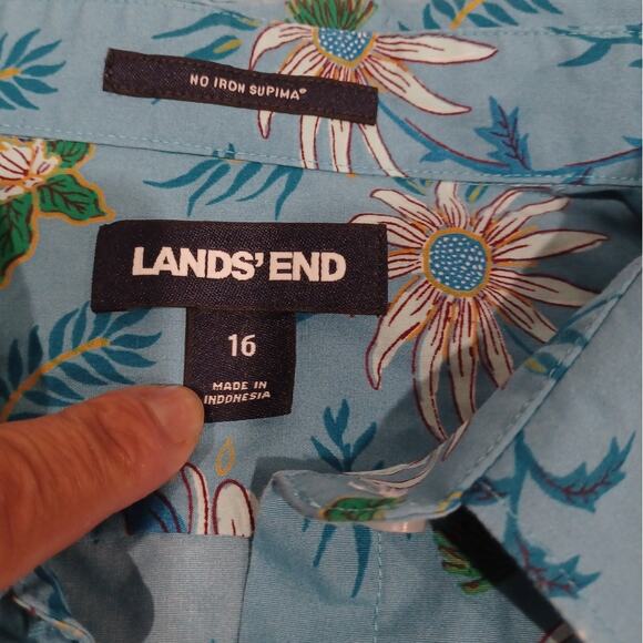 Beautiful LAND'S END Floral Women's button up long sleeve Blue Size 16 - Picture 2 of 4